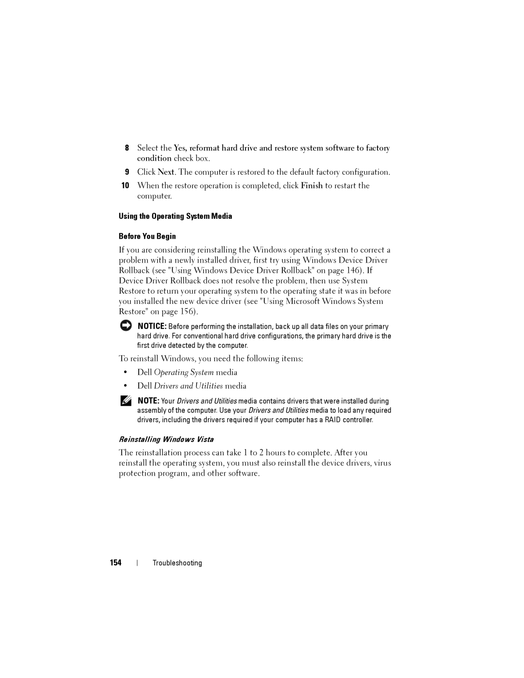 Dell PP22L owner manual Using the Operating System Media Before You Begin, 154 