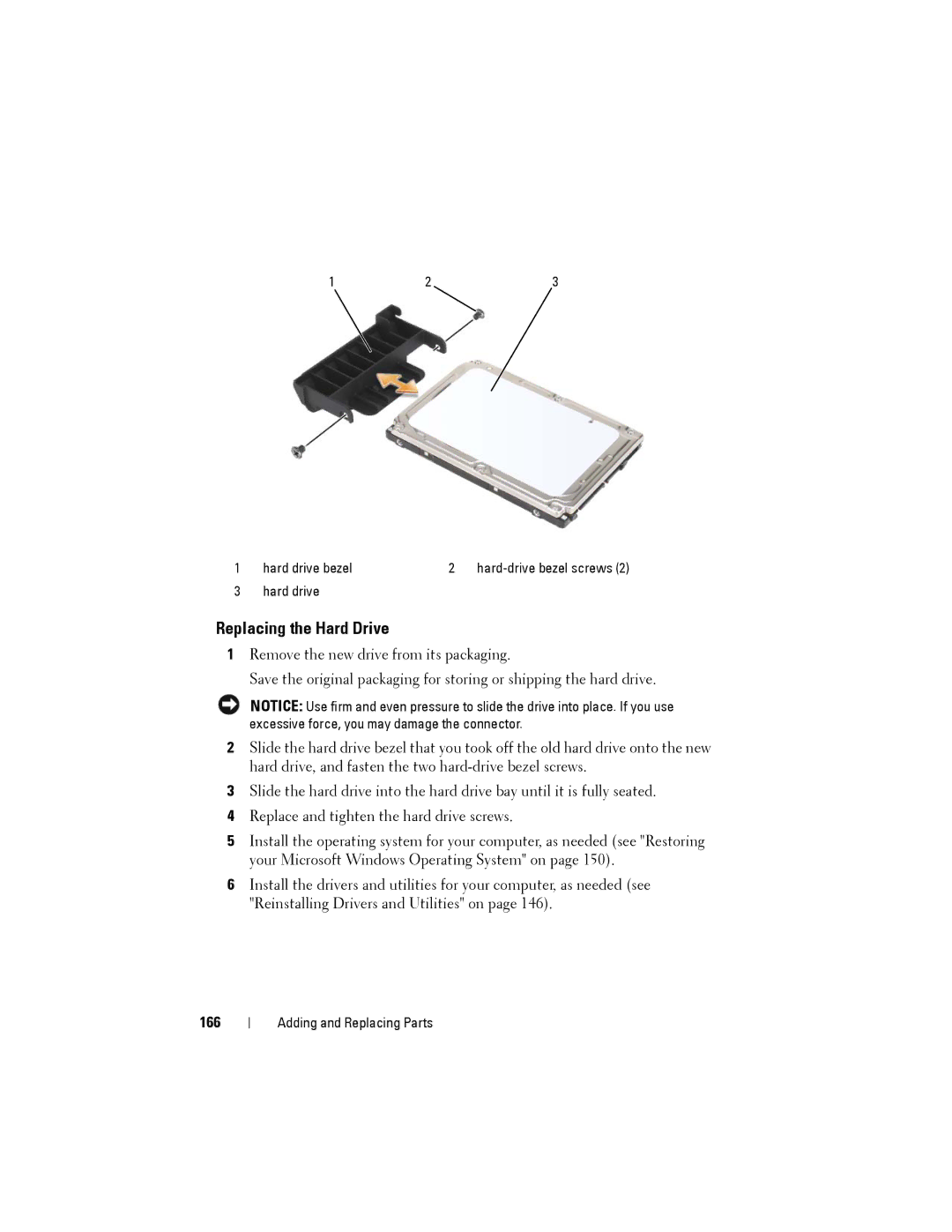 Dell PP22L owner manual Replacing the Hard Drive, 166 