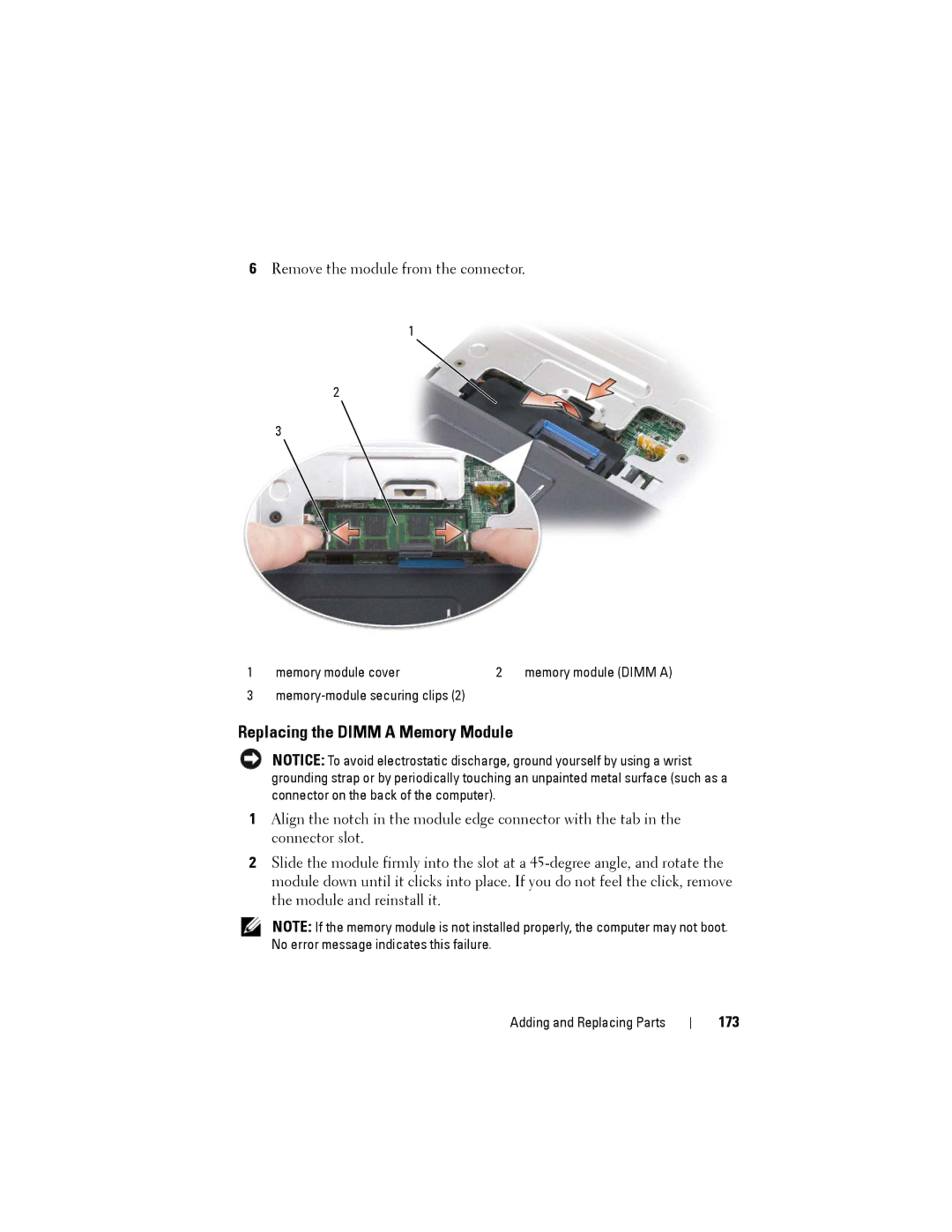 Dell PP22L owner manual Replacing the Dimm a Memory Module, 173 