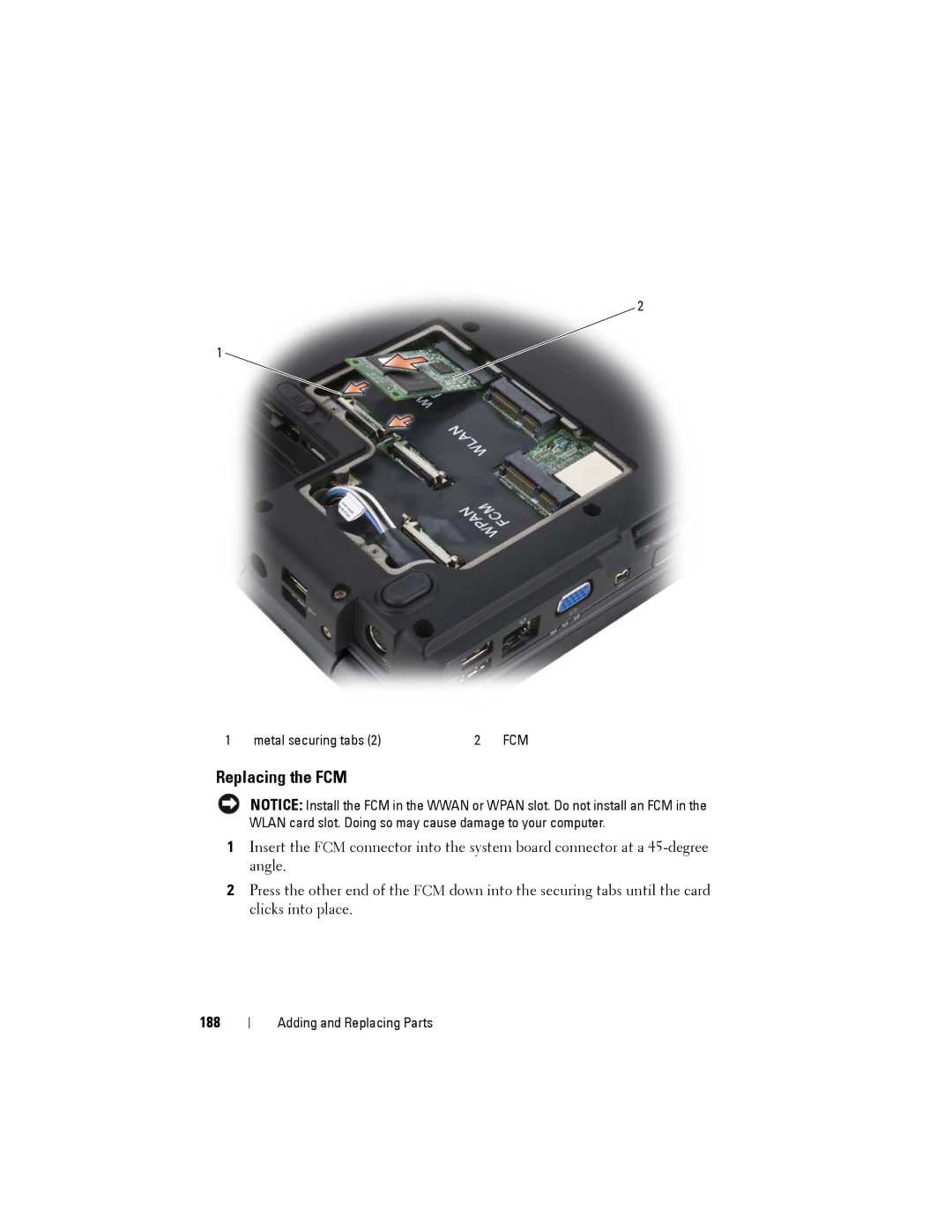 Dell PP22L owner manual Replacing the FCM, 188 