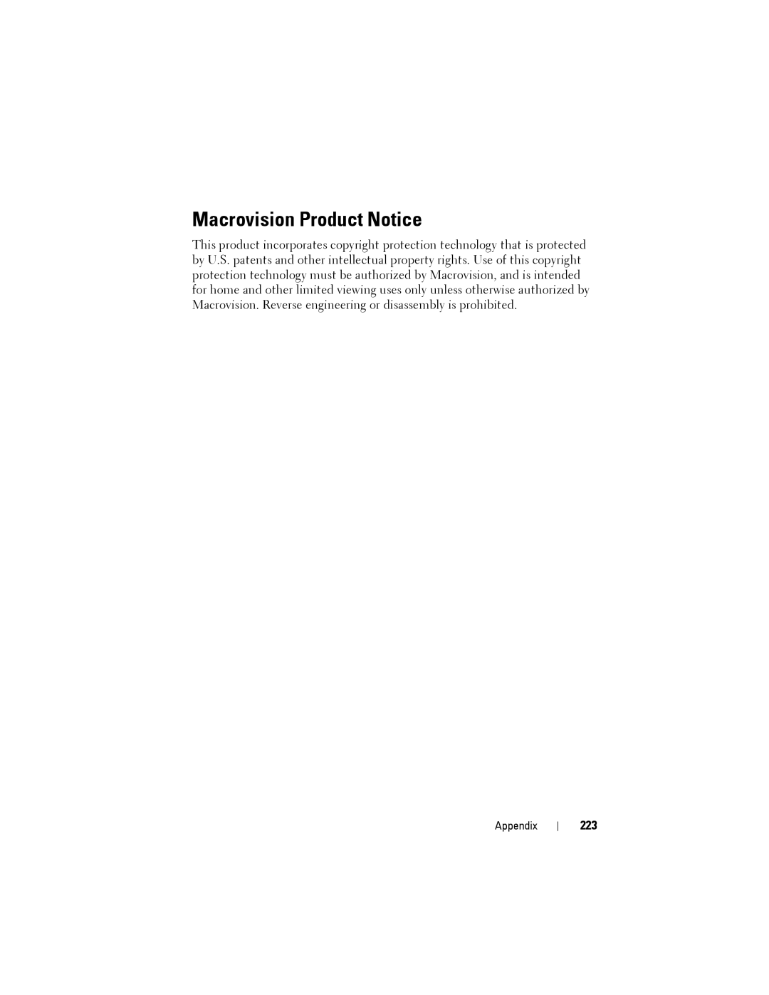 Dell PP22L owner manual Macrovision Product Notice, 223 