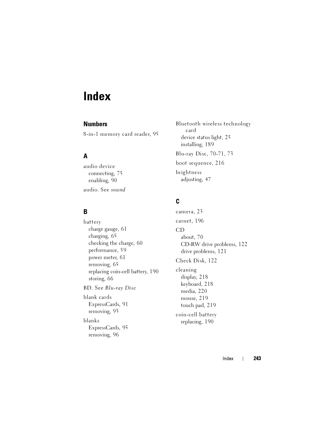 Dell PP22L owner manual Index, 243 