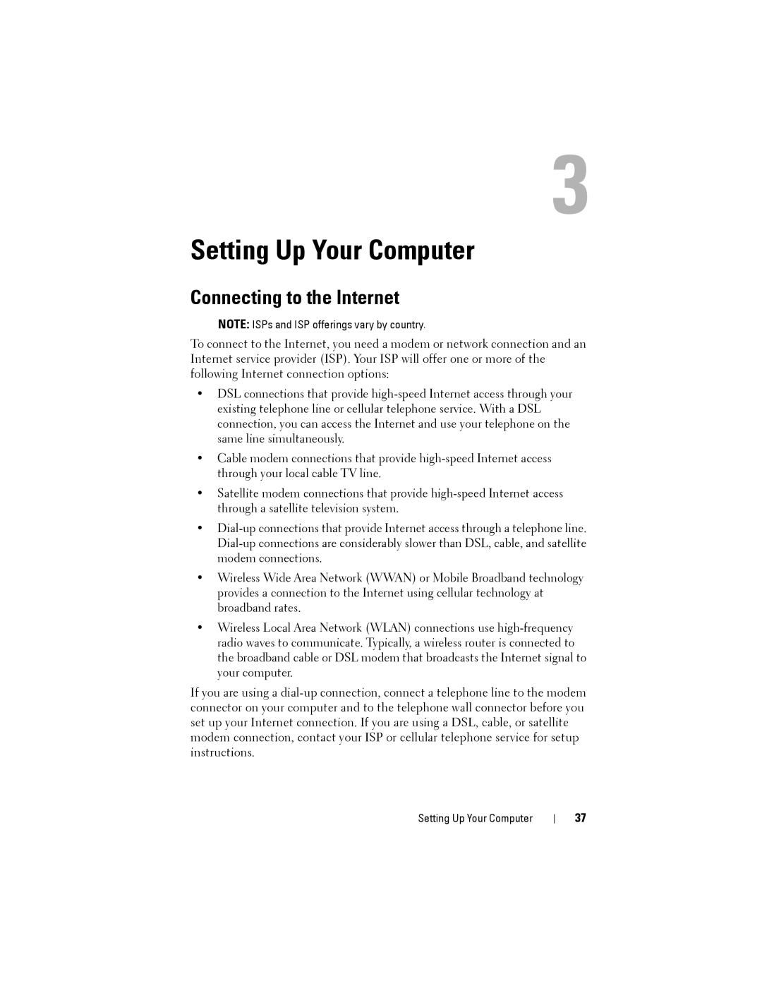 Dell PP22L owner manual Setting Up Your Computer, Connecting to the Internet 