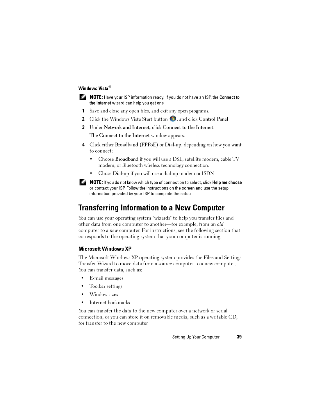 Dell PP22L owner manual Transferring Information to a New Computer, Microsoft Windows XP, Windows Vista 