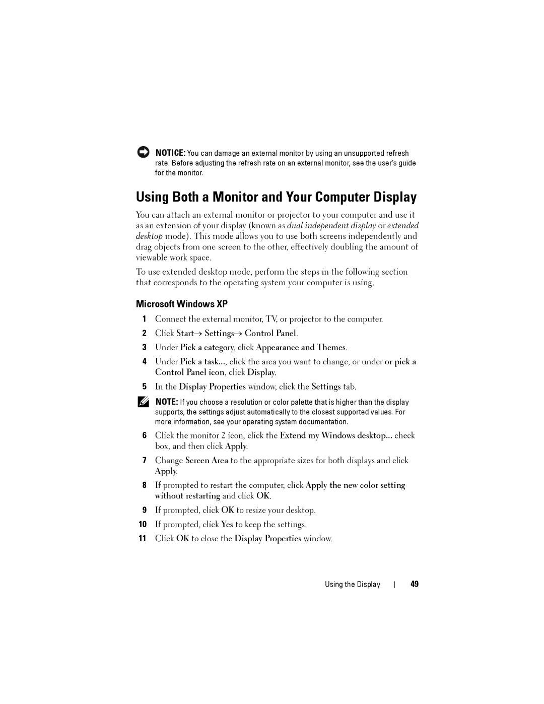 Dell PP22L owner manual Using Both a Monitor and Your Computer Display 