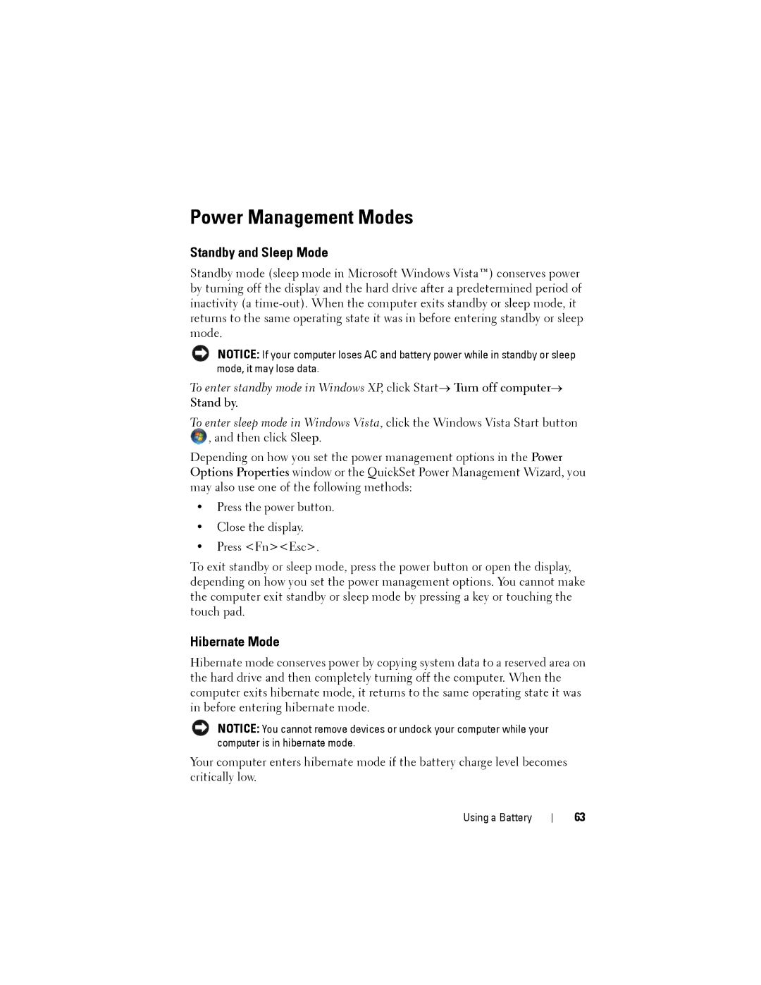 Dell PP22L owner manual Power Management Modes, Standby and Sleep Mode, Hibernate Mode 