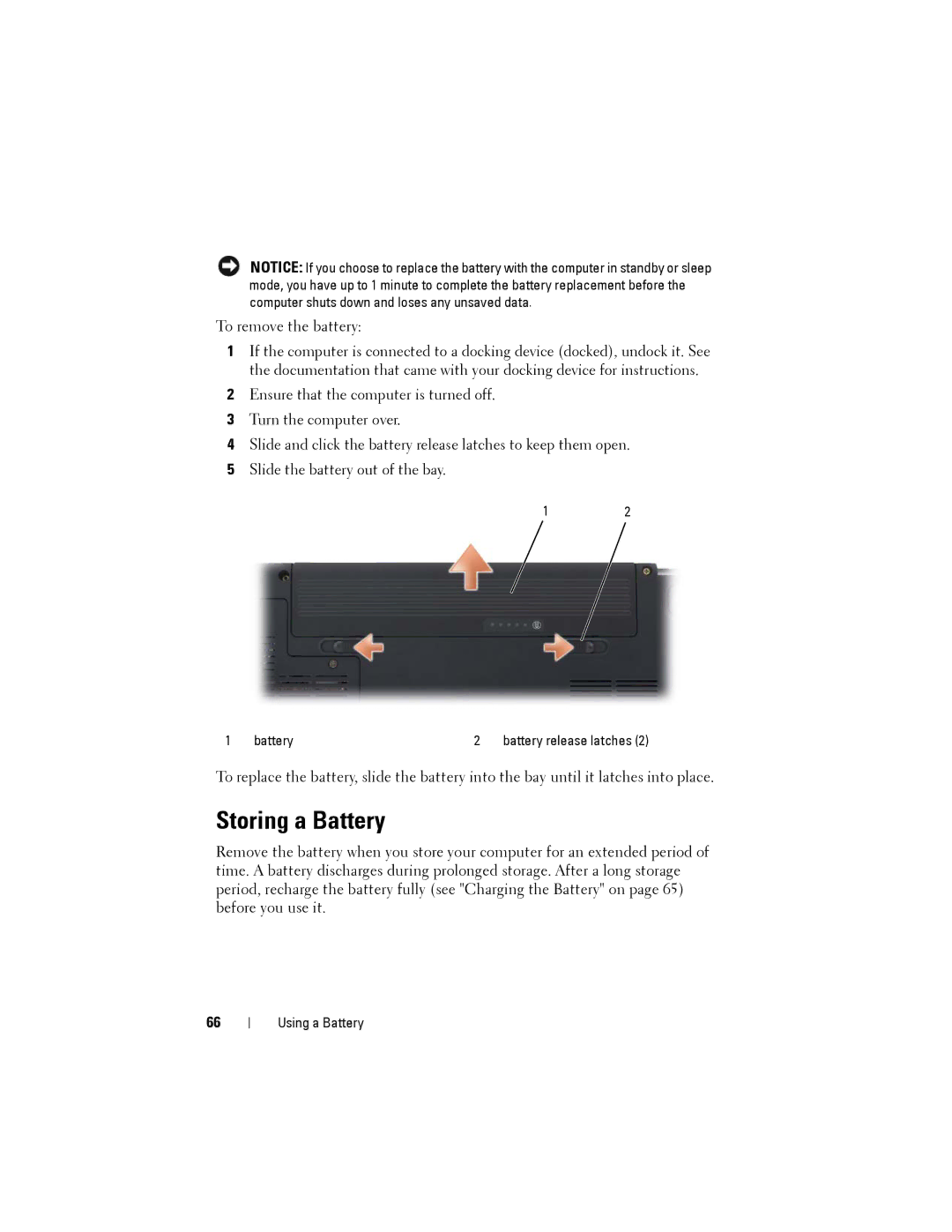 Dell PP22L owner manual Storing a Battery 