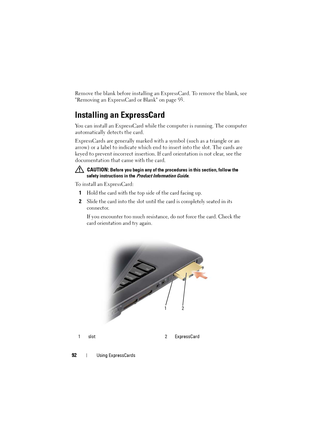 Dell PP22L owner manual Installing an ExpressCard 