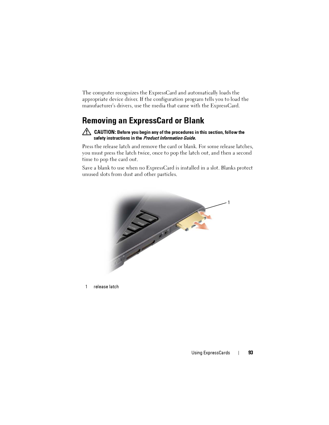 Dell PP22L owner manual Removing an ExpressCard or Blank 