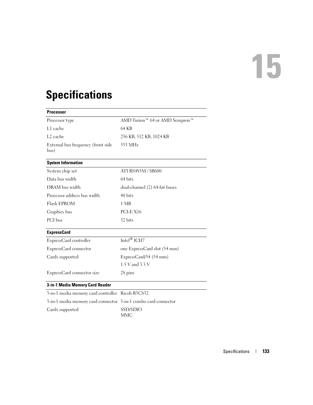 Dell PP23LA owner manual Specifications, 133 