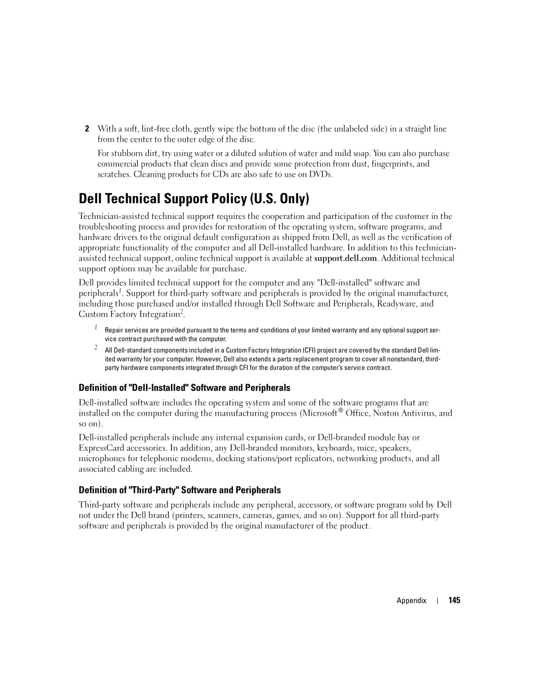 Dell PP23LA Dell Technical Support Policy U.S. Only, Definition of Dell-Installed Software and Peripherals, 145 