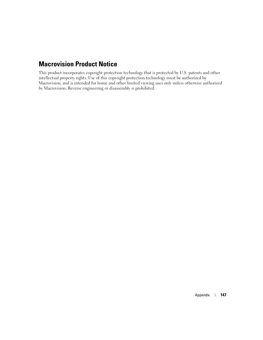 Dell PP23LA owner manual Macrovision Product Notice, 147 