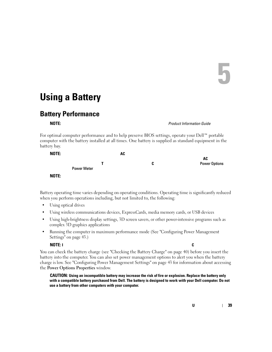 Dell PP23LA owner manual Using a Battery, Battery Performance 