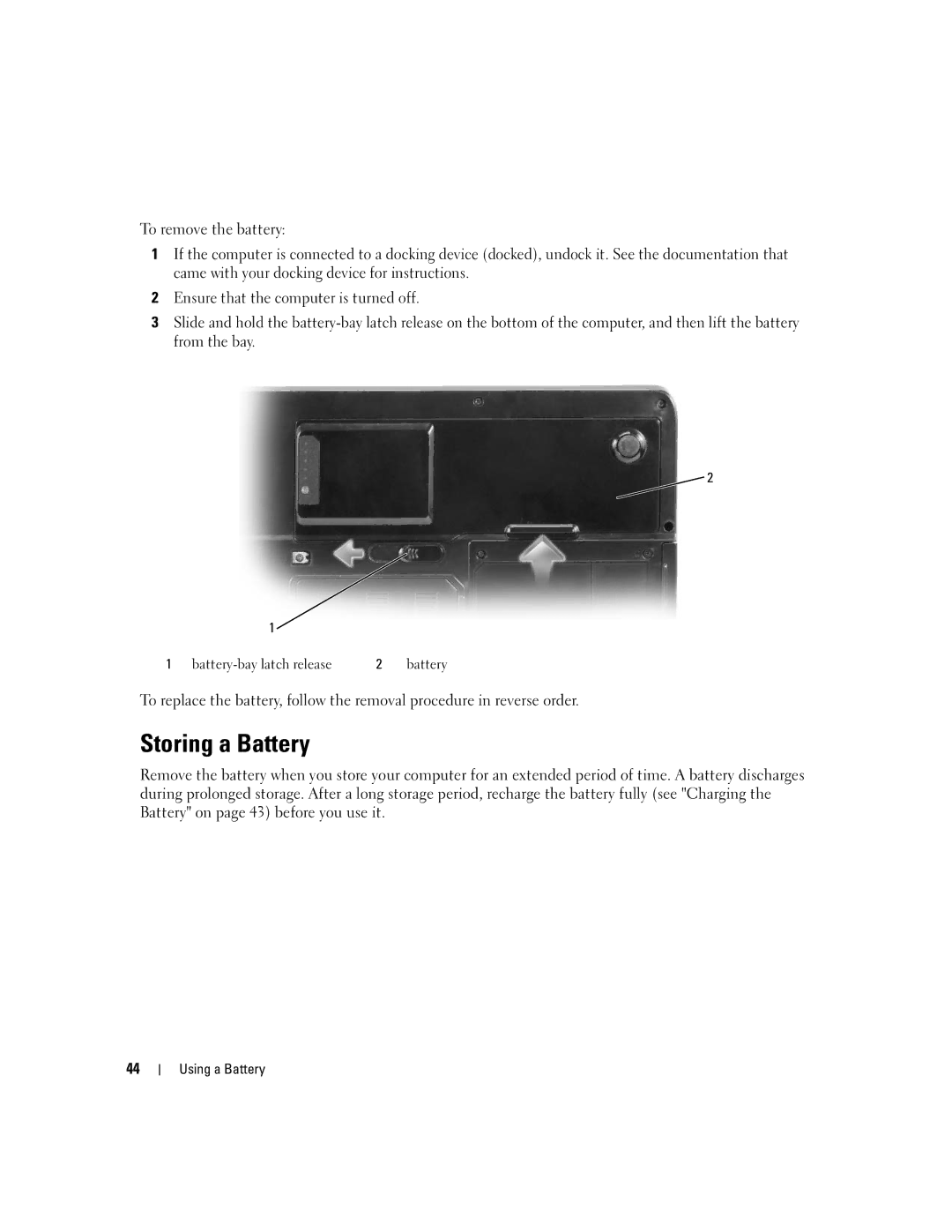 Dell PP23LA owner manual Storing a Battery 