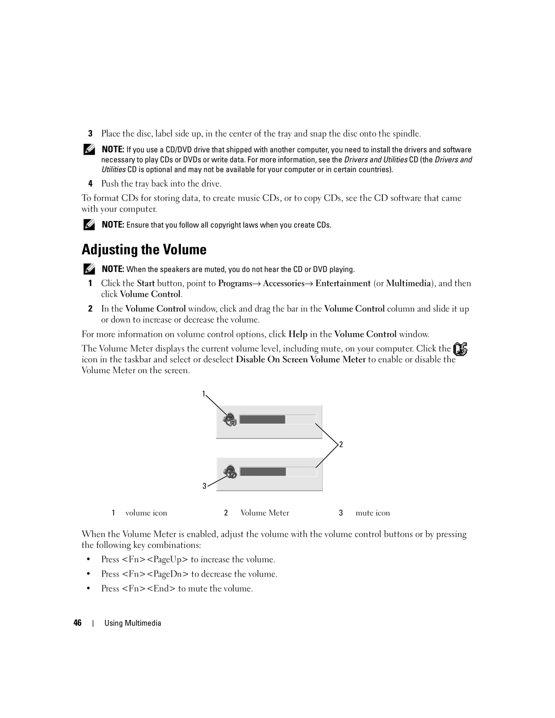 Dell PP23LA owner manual Adjusting the Volume 