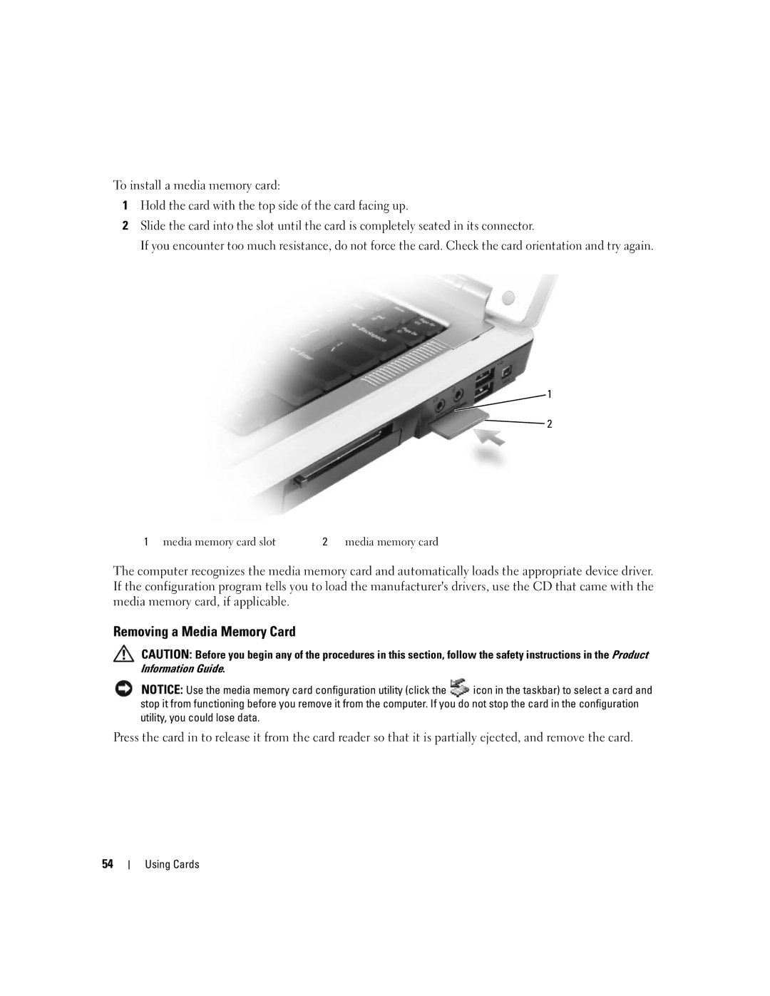 Dell PP23LA owner manual Removing a Media Memory Card 