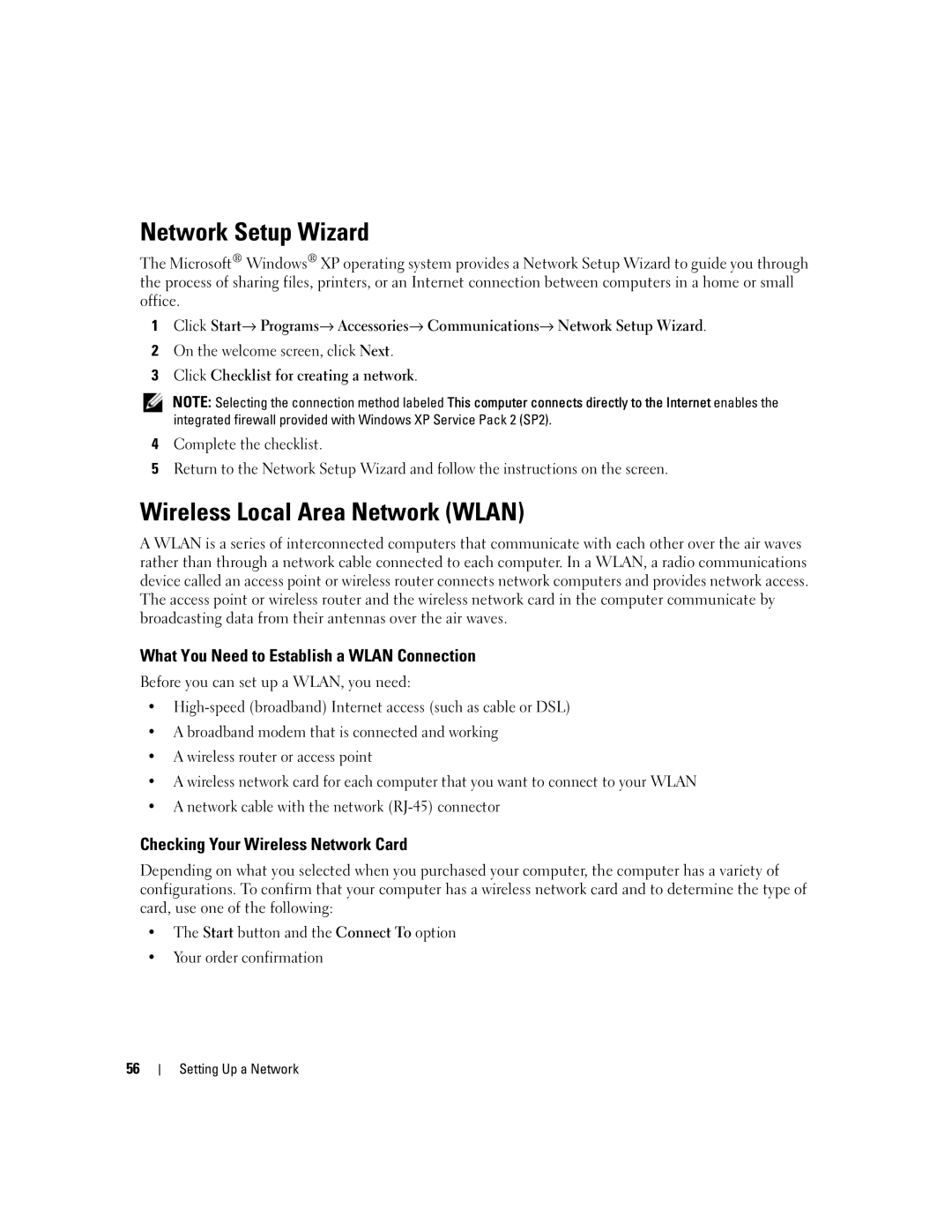 Dell PP23LA Network Setup Wizard, Wireless Local Area Network Wlan, What You Need to Establish a Wlan Connection 