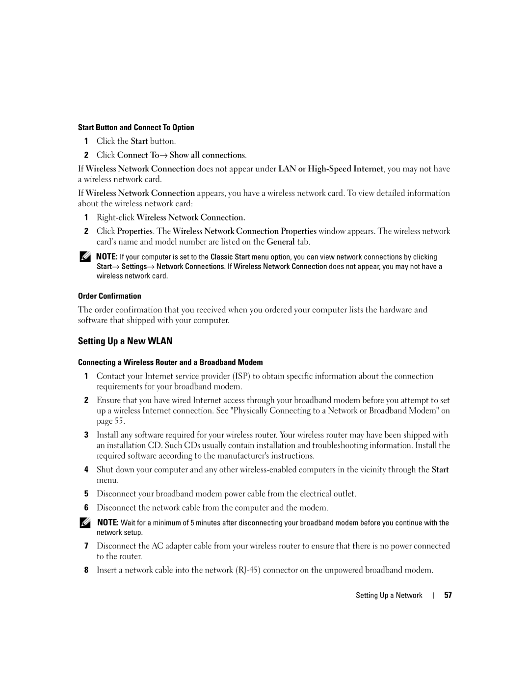 Dell PP23LA owner manual Setting Up a New Wlan 