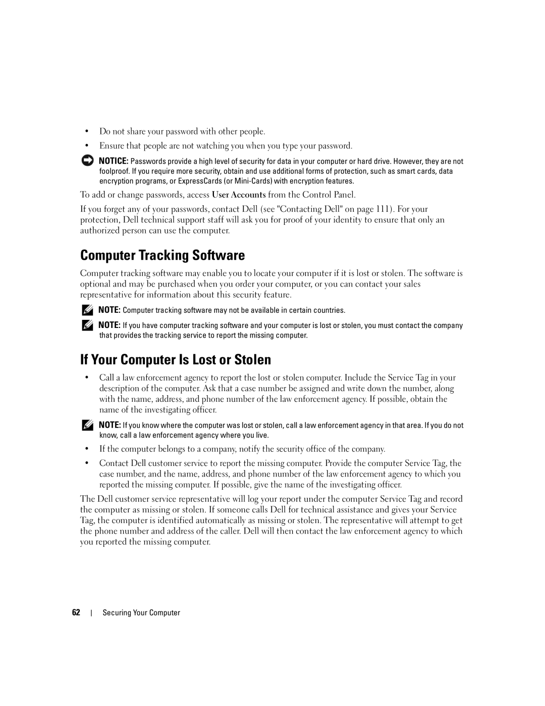 Dell PP23LA owner manual Computer Tracking Software, If Your Computer Is Lost or Stolen 