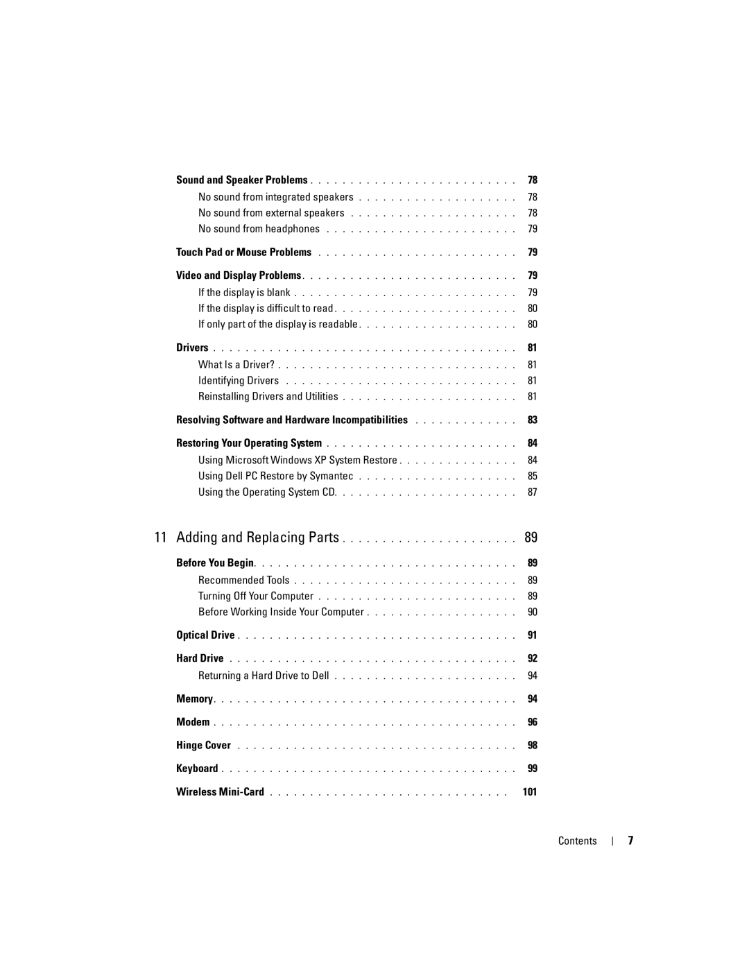 Dell PP23LA owner manual If only part of the display is readable, Resolving Software and Hardware Incompatibilities, 101 