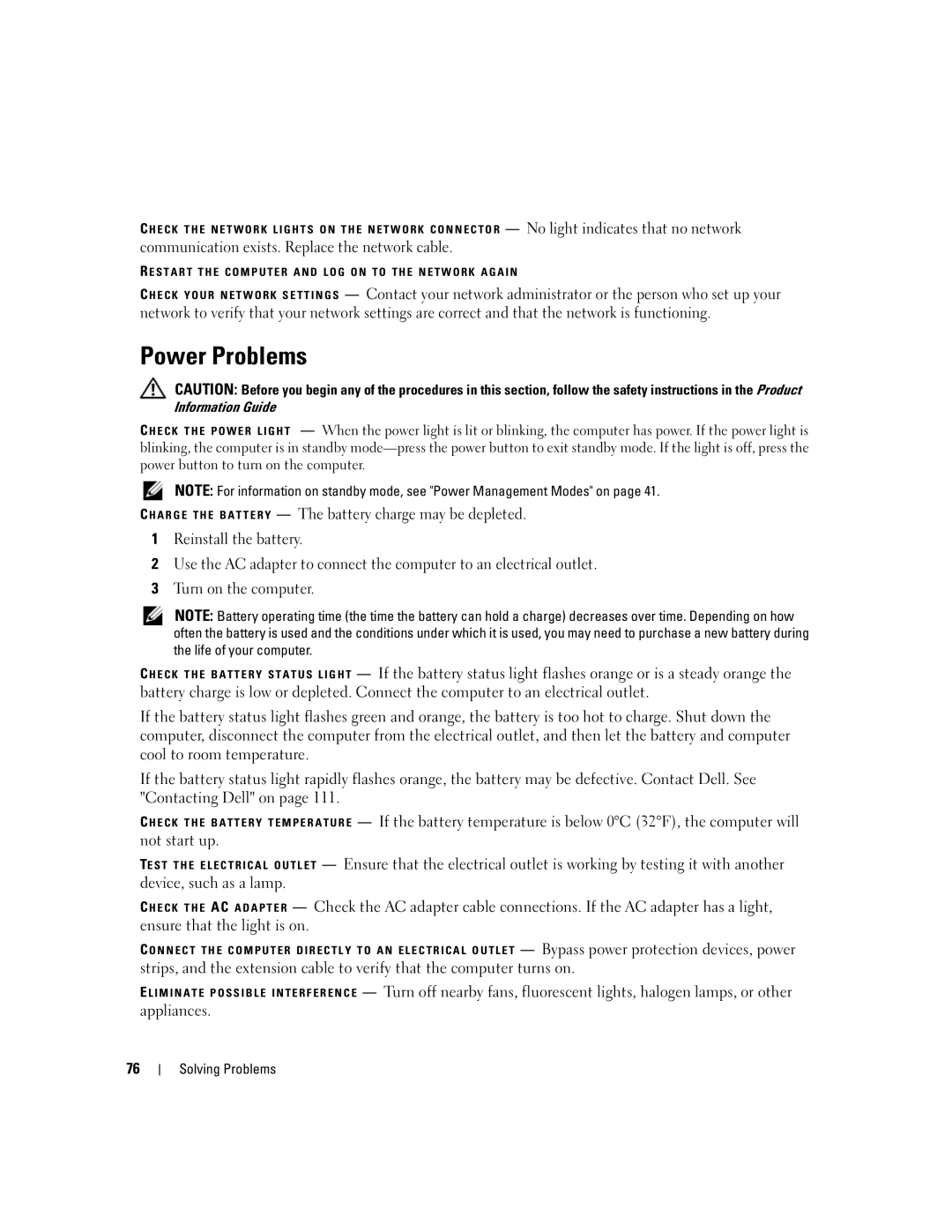 Dell PP23LA owner manual Power Problems, Communication exists. Replace the network cable 