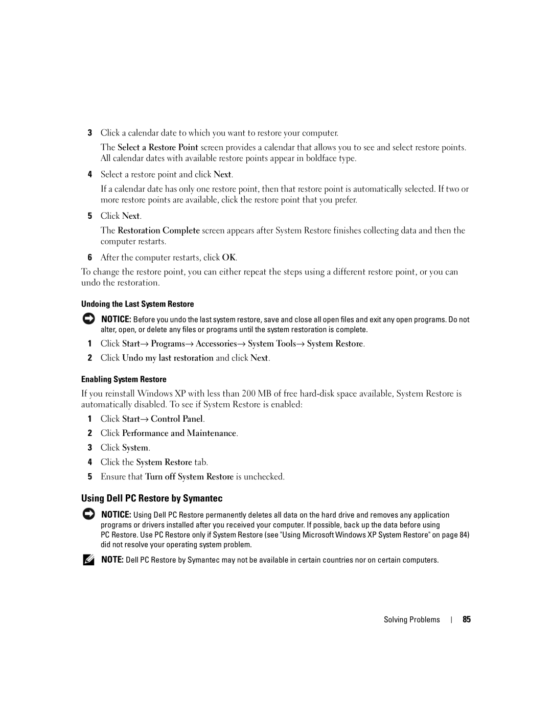 Dell PP23LA owner manual Using Dell PC Restore by Symantec 