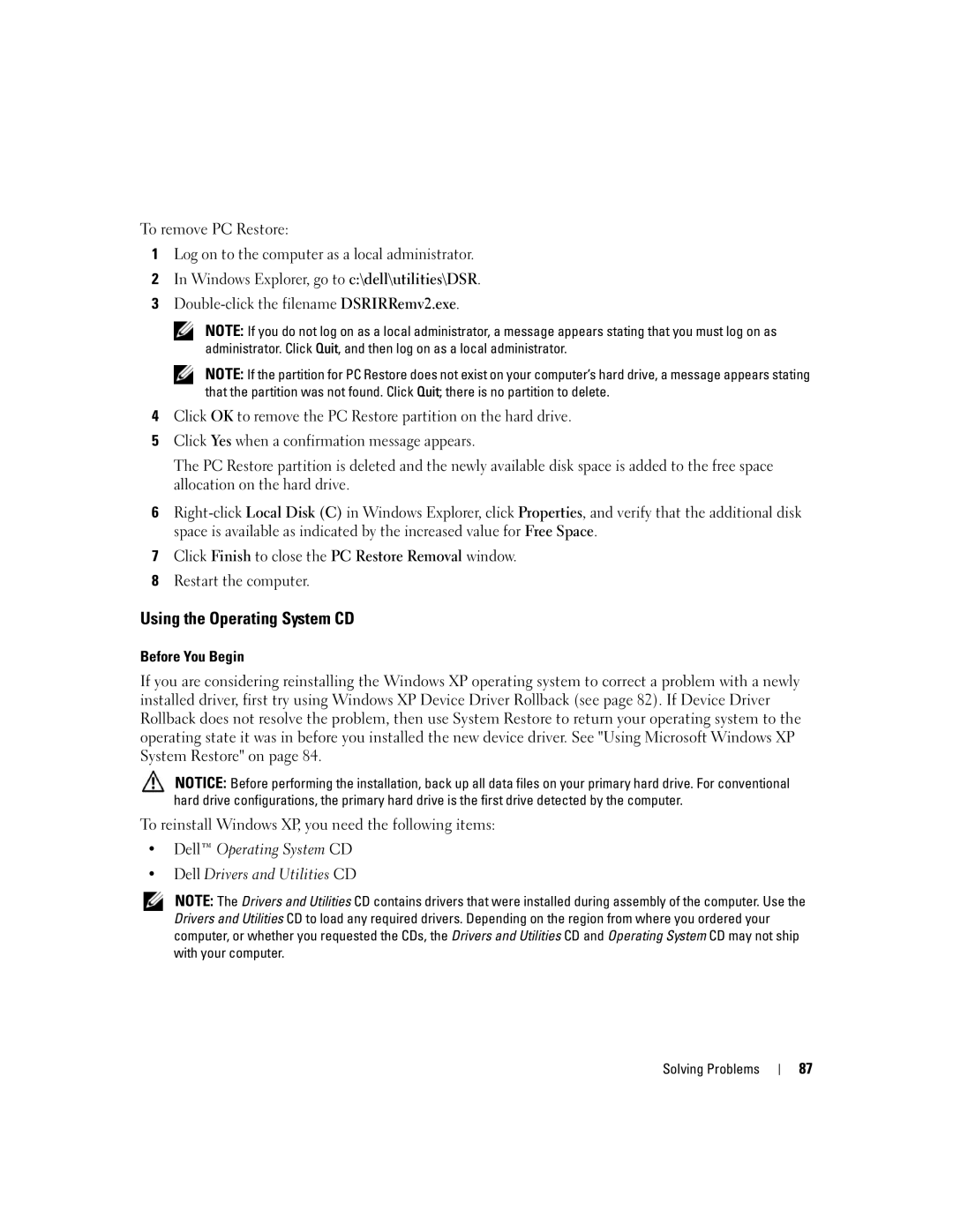 Dell PP23LA owner manual Using the Operating System CD 