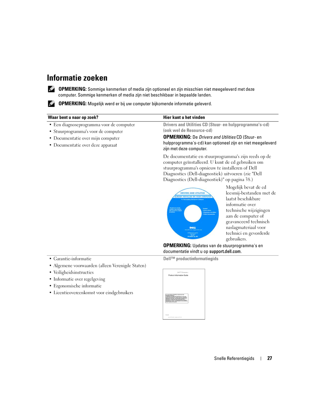 Dell PP23LB manual Informatie zoeken, Ook wel de Resource-cd, Dell productinformatiegids 