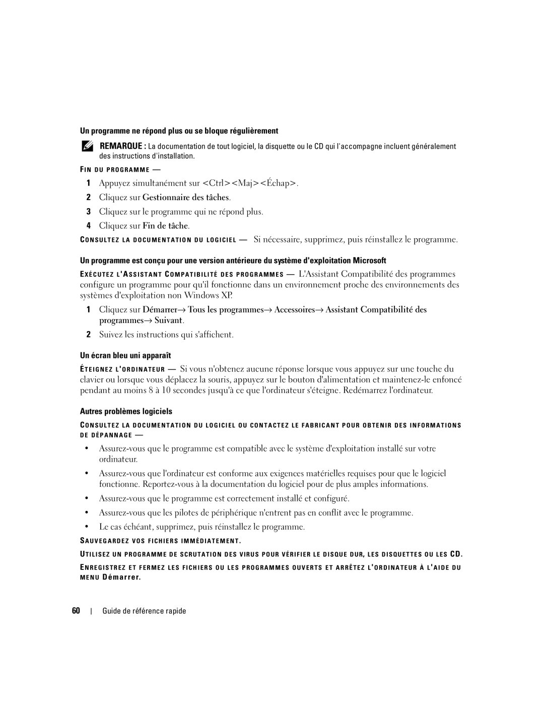 Dell PP23LB manual Un programme ne répond plus ou se bloque régulièrement, Cliquez sur Gestionnaire des tâches 