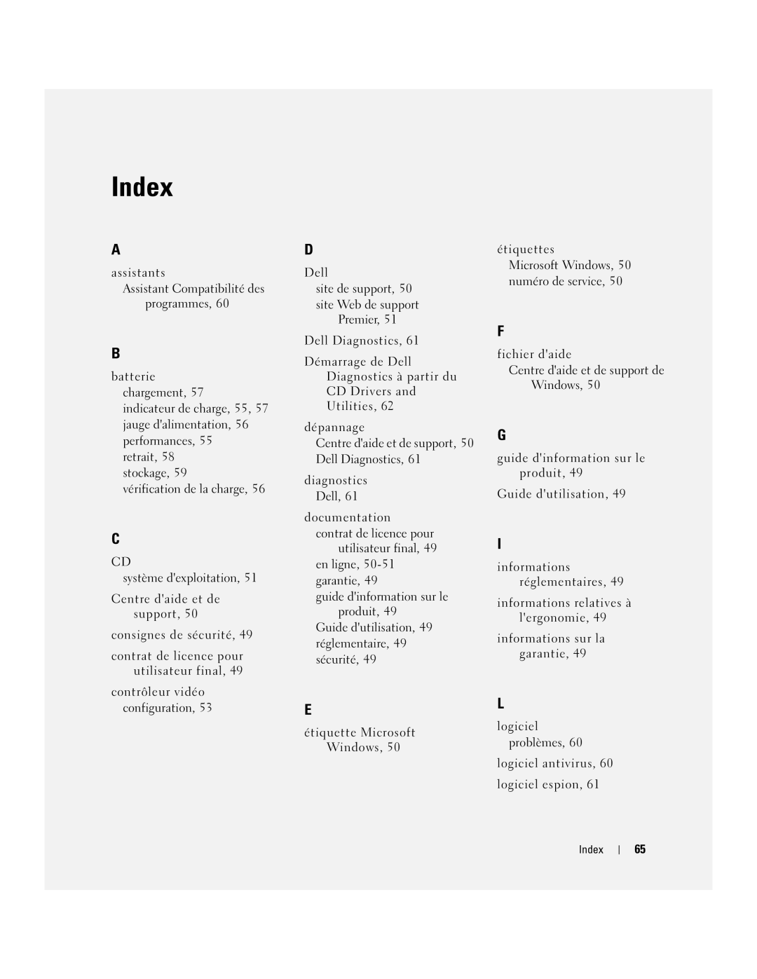 Dell PP23LB manual Index 