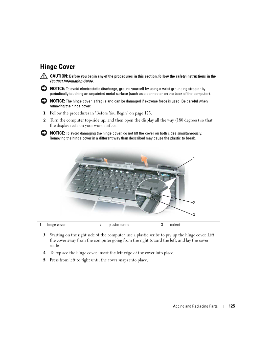 Dell PP24L manual Hinge Cover, 125 