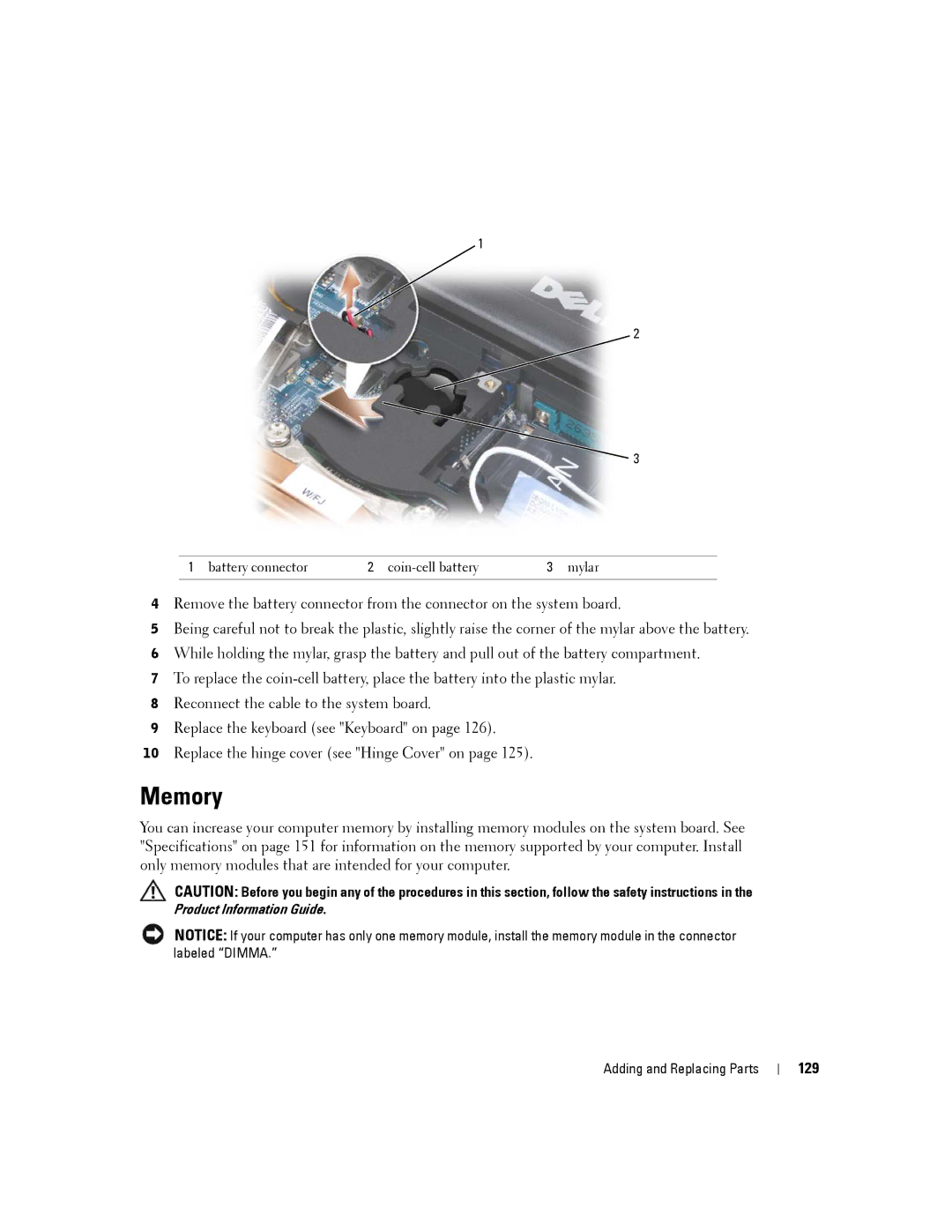 Dell PP24L manual Memory, 129 