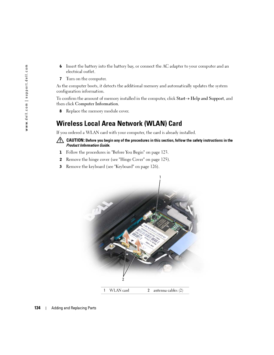 Dell PP24L manual Wireless Local Area Network Wlan Card, 134 