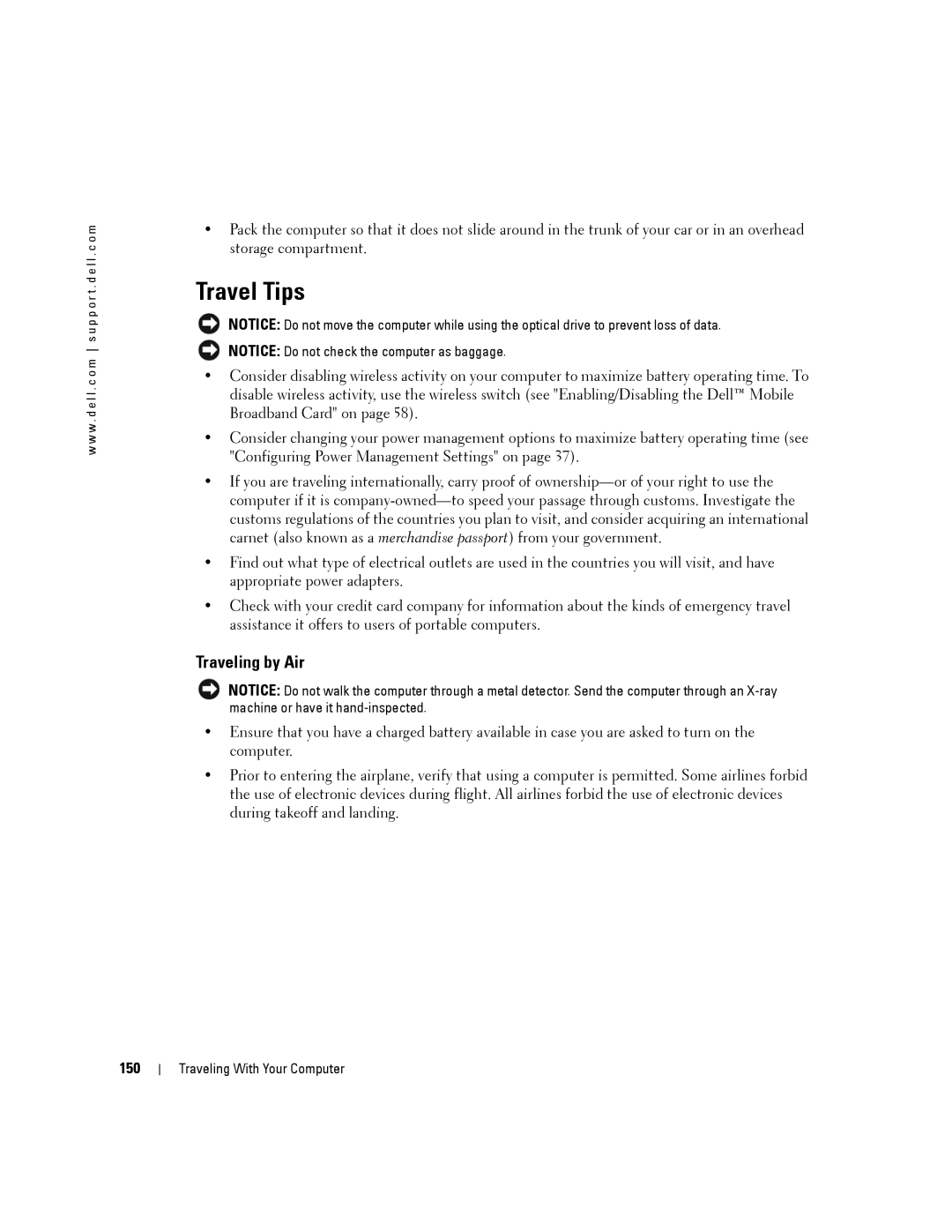 Dell PP24L manual Travel Tips, Traveling by Air, 150 