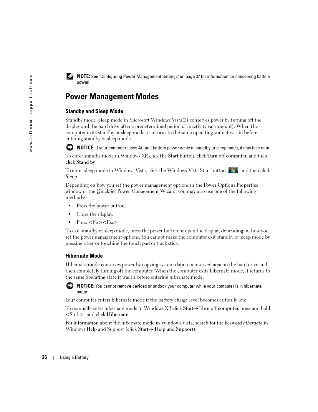 Dell PP24L manual Power Management Modes, Standby and Sleep Mode, Hibernate Mode 