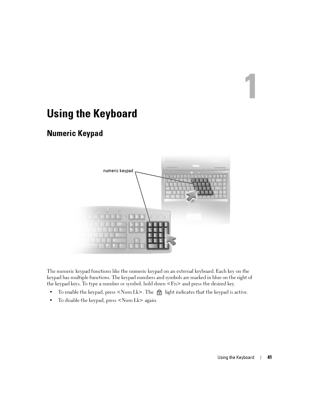 Dell PP24L manual Using the Keyboard, Numeric Keypad 