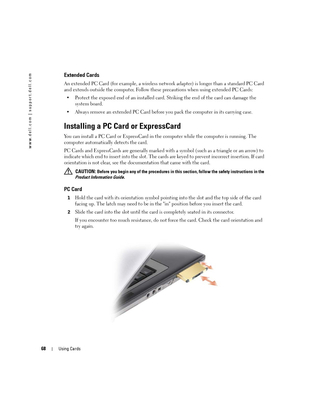 Dell PP24L manual Installing a PC Card or ExpressCard, Extended Cards 