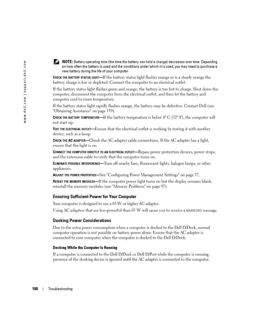 Dell PP24L manual Ensuring Sufficient Power for Your Computer, Docking Power Considerations, 100 