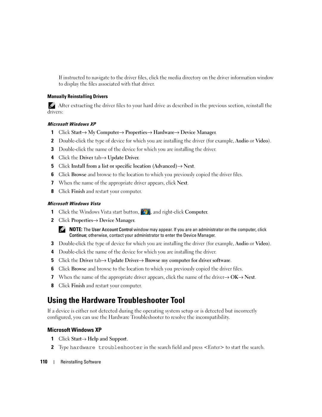 Dell PP24L manual Using the Hardware Troubleshooter Tool, Microsoft Windows XP 