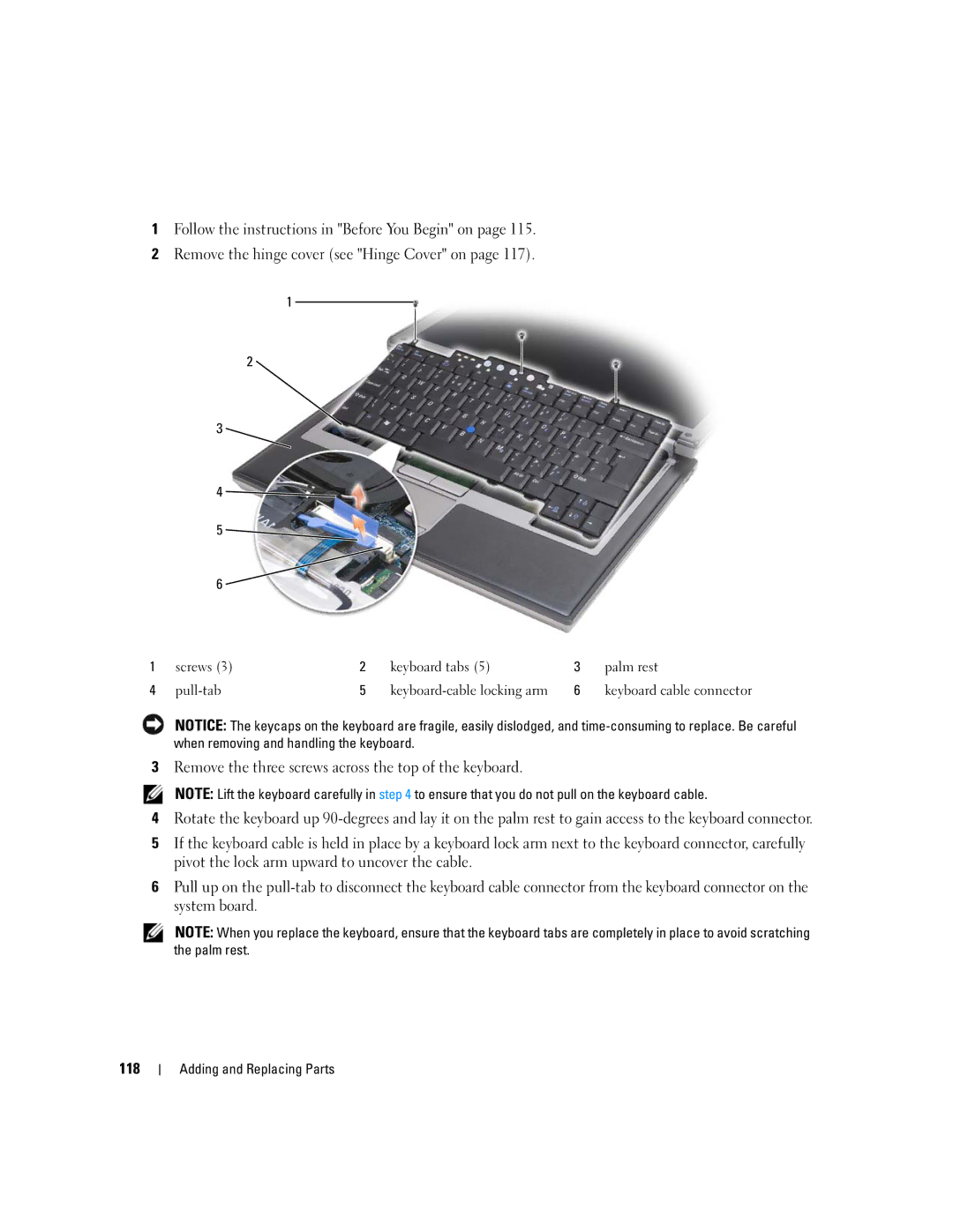 Dell PP24L manual Screws Keyboard tabs Palm rest Pull-tab 