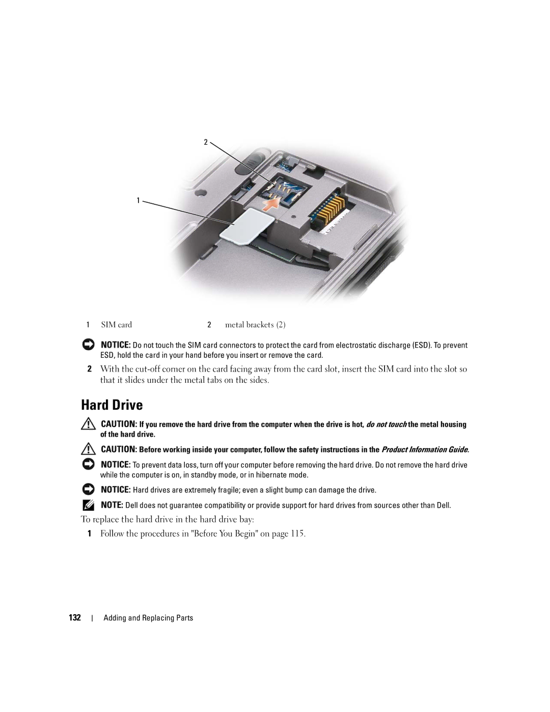 Dell PP24L manual Hard Drive, SIM card Metal brackets 