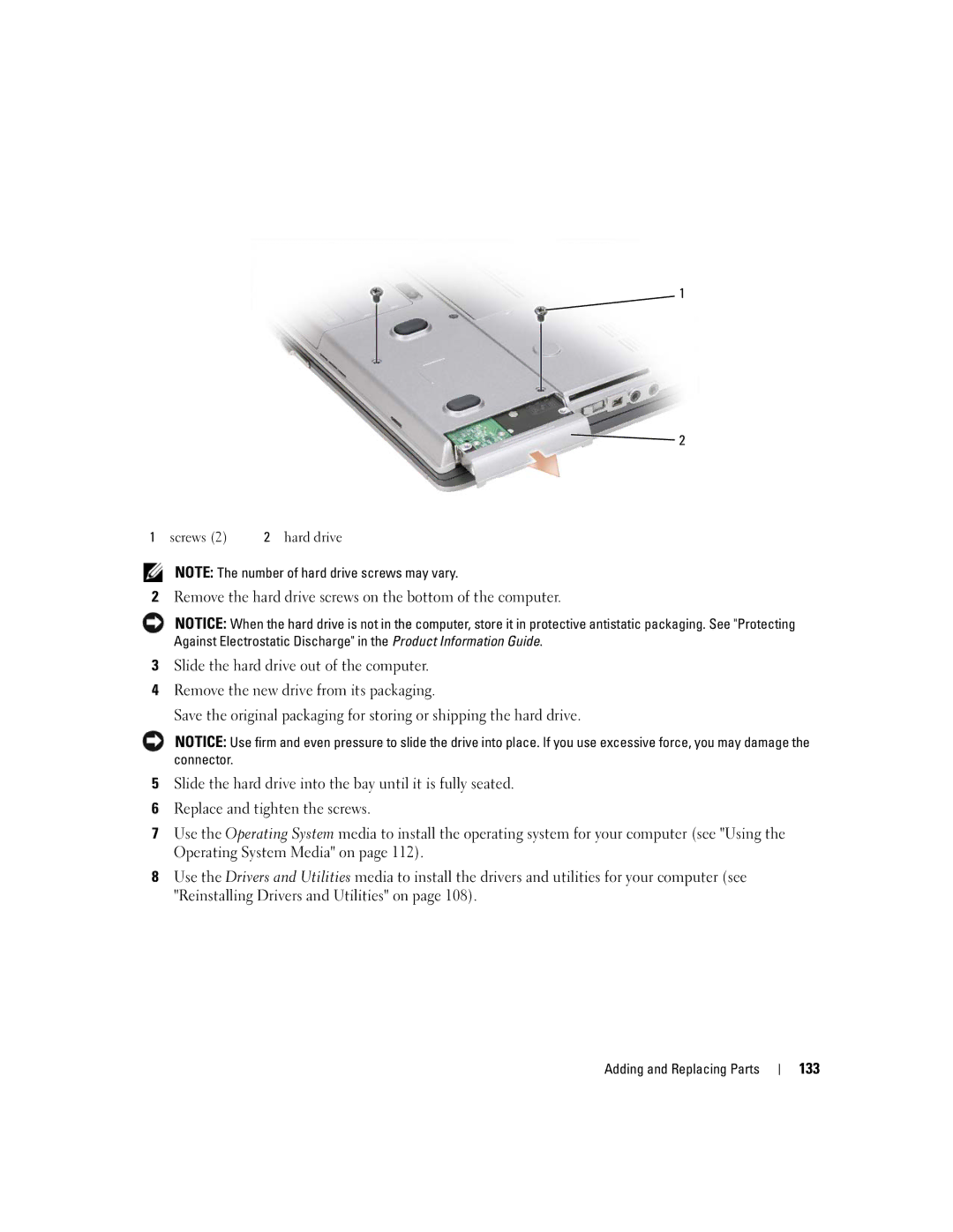 Dell PP24L manual 133, Screws Hard drive 