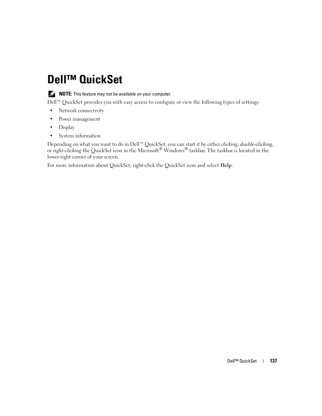 Dell PP24L manual Dell QuickSet, 137 