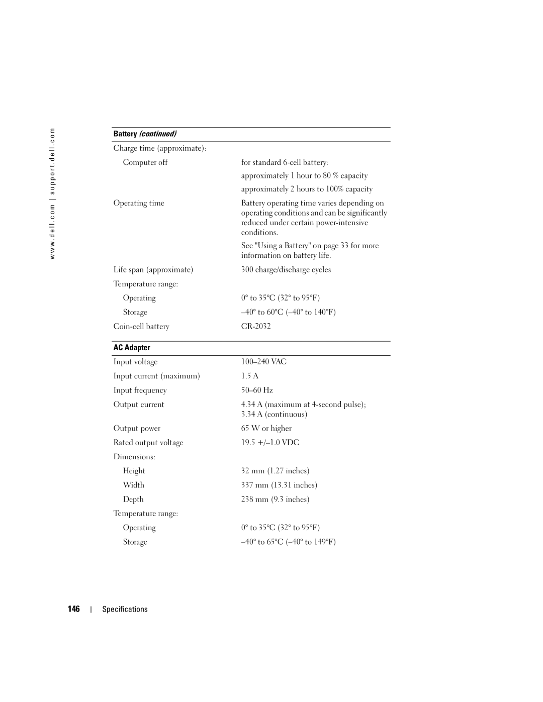 Dell PP24L manual 146, Reduced under certain power-intensive, Conditions, Information on battery life 