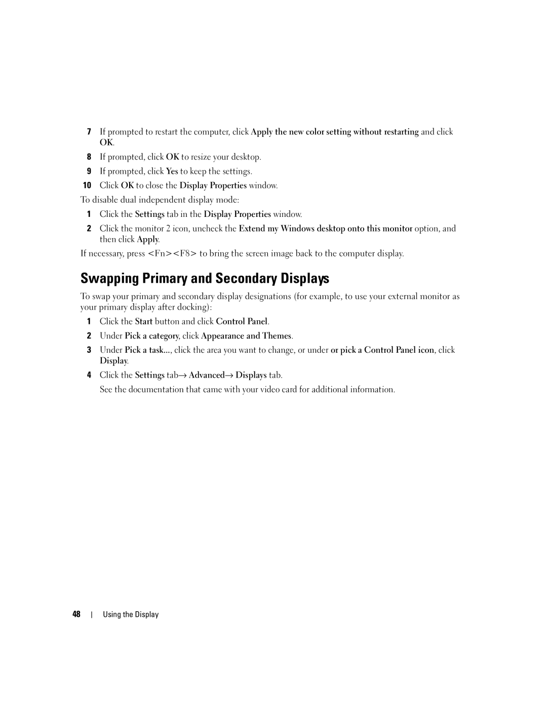 Dell PP24L manual Swapping Primary and Secondary Displays 