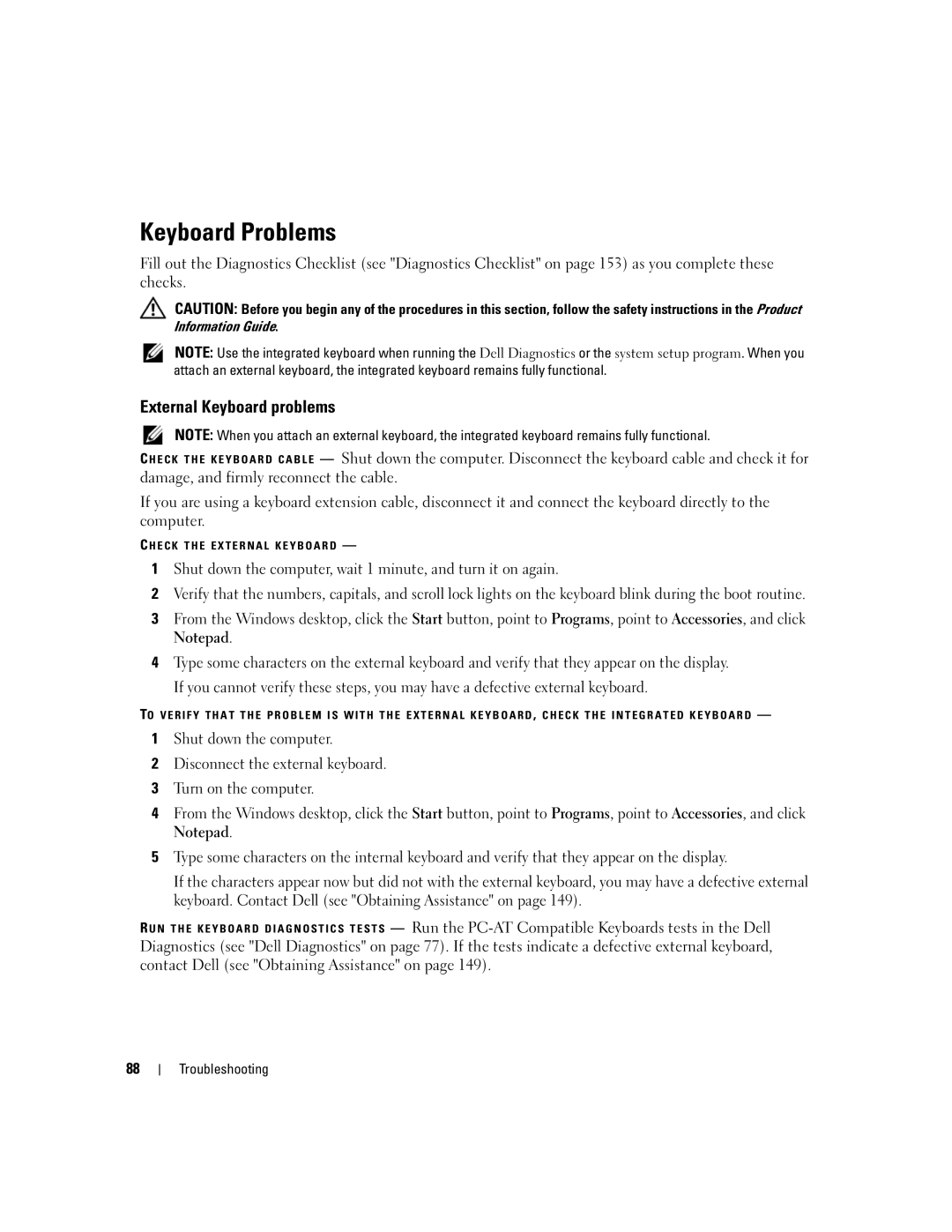 Dell PP24L manual Keyboard Problems, External Keyboard problems 