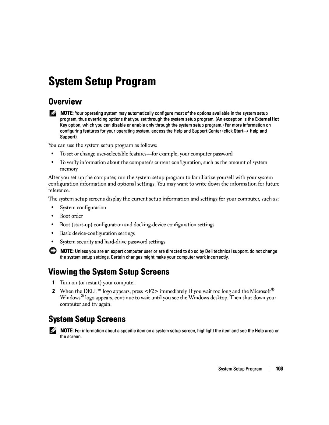 Dell PP24L manual System Setup Program, Overview, Viewing the System Setup Screens 