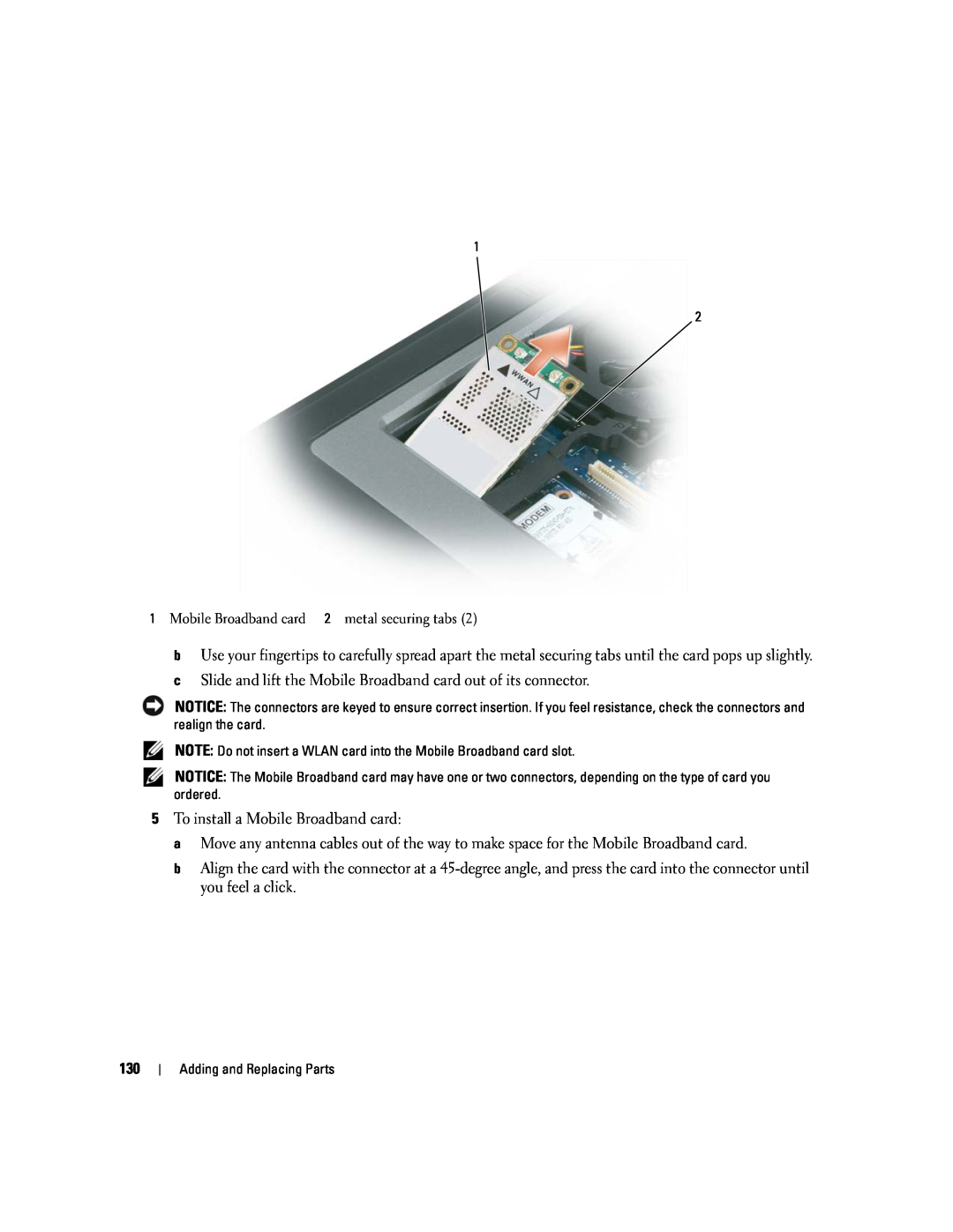 Dell PP24L manual c Slide and lift the Mobile Broadband card out of its connector 