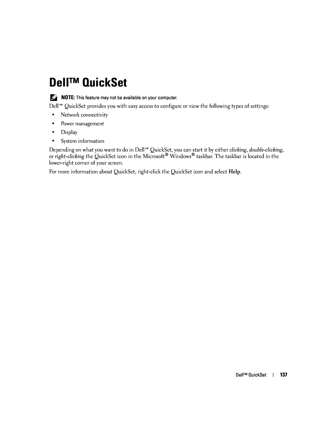 Dell PP24L manual Dell QuickSet 