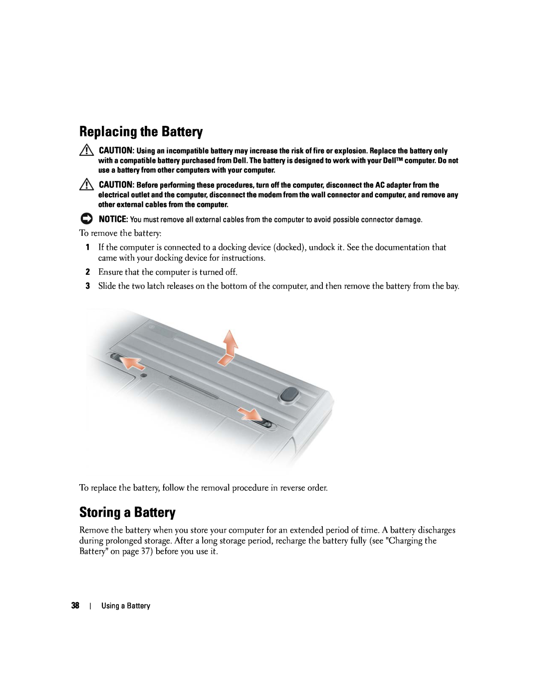 Dell PP24L manual Replacing the Battery, Storing a Battery 